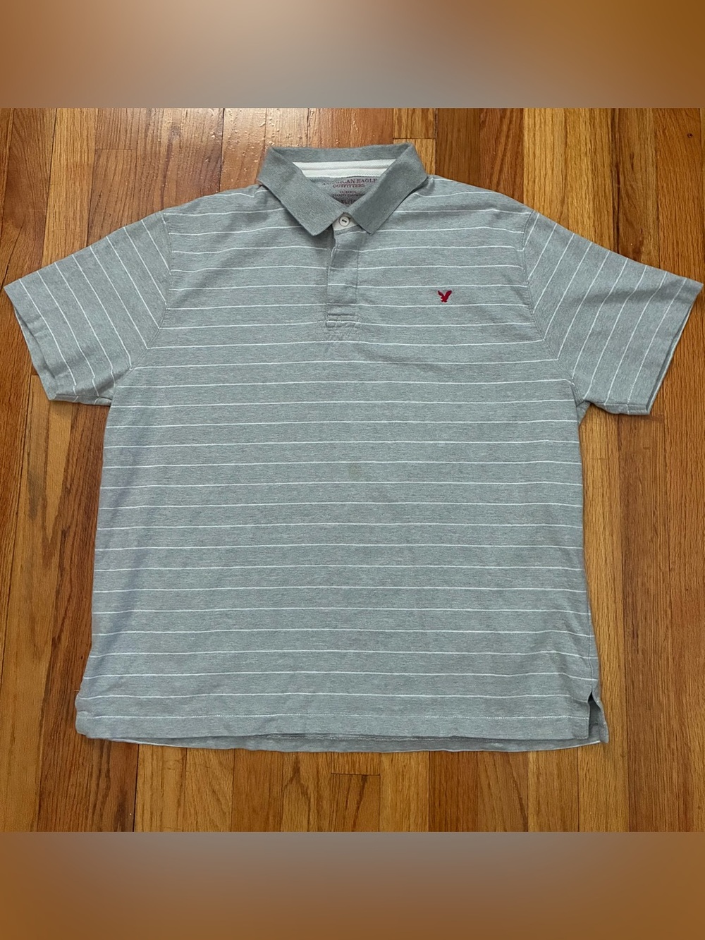 American Eagle Outfitters Gray White Striped Knit Short Sleeve Polo Men’s XL